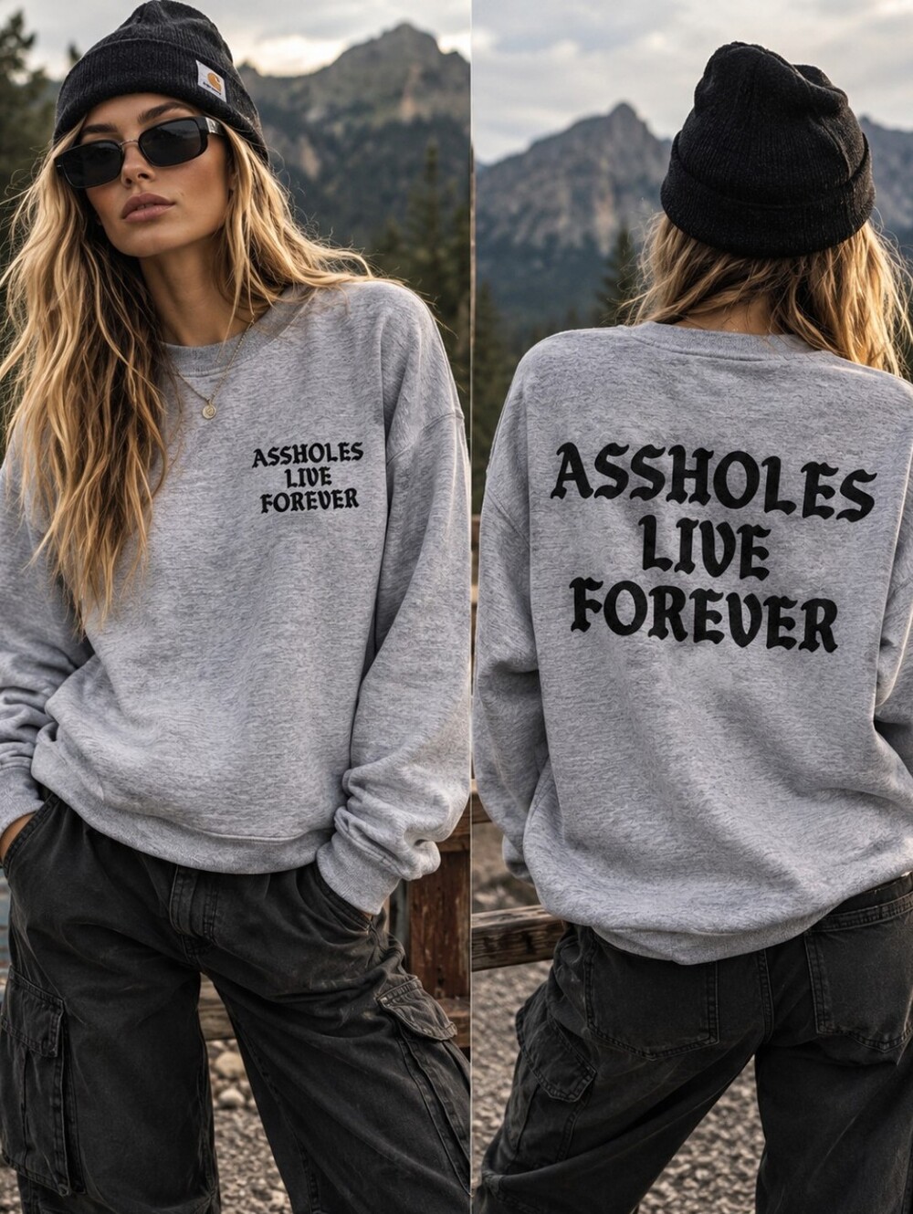 Assholes Live Forever Discontinued Gray Graphic Crewneck Sweatshirt Small
